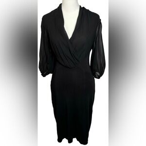 Guess by Marciano S Black Sheer Sleeves Surplice Neck Dress